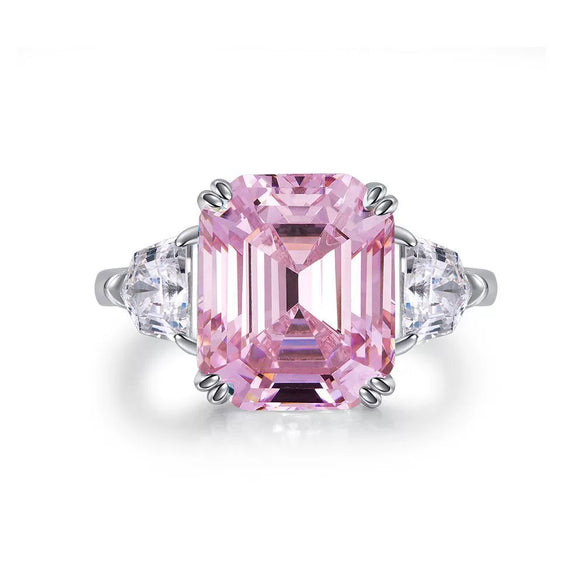 Ring S925 Silver Pink Zircon High Carbon Diamond Geometric Electroplating For Women