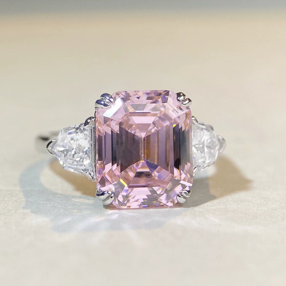 Ring S925 Silver Pink Zircon High Carbon Diamond Geometric Electroplating For Women