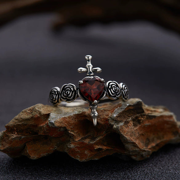 Ring S925 Sterling Silver Crystal Heart Shape Set With Gems For Women Plants And Flowers Style