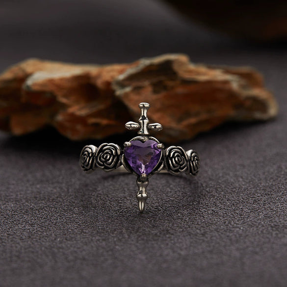 Ring S925 Sterling Silver Crystal Heart Shape Set With Gems For Women Plants And Flowers Style
