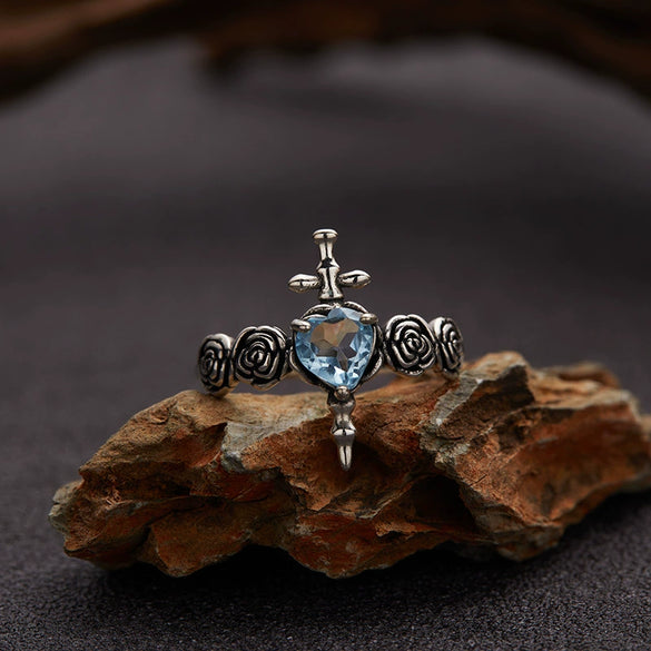 Ring S925 Sterling Silver Crystal Heart Shape Set With Gems For Women Plants And Flowers Style