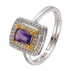 Ring S925 Sterling Silver Crystal Natural Citrine Amethyst Colored Gemstone Geometric Ushaped Set With Gems Light Luxury Style