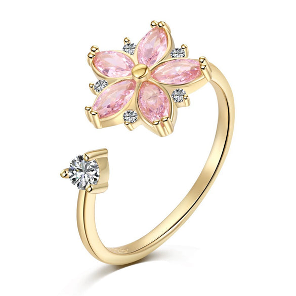 Ring S925 Sterling Silver Flower Geometric Electroplating Women's