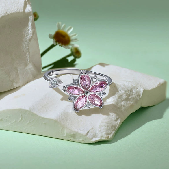Ring S925 Sterling Silver Flower Geometric Electroplating Women's
