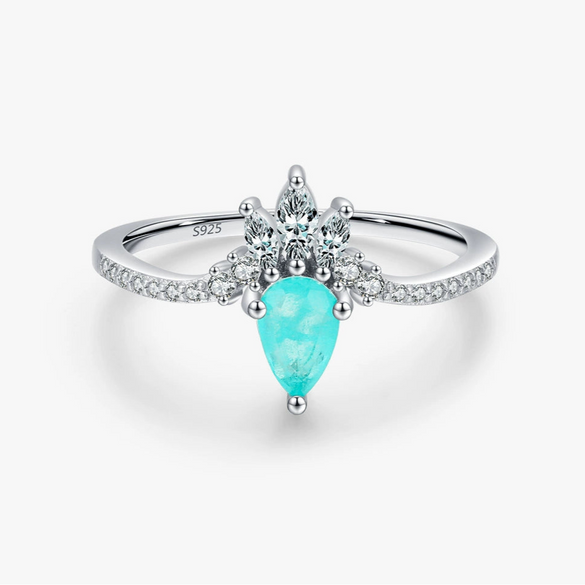 Ring S925 Sterling Silver Imitation Paraiba Tourmaline Crown Inlay Women's