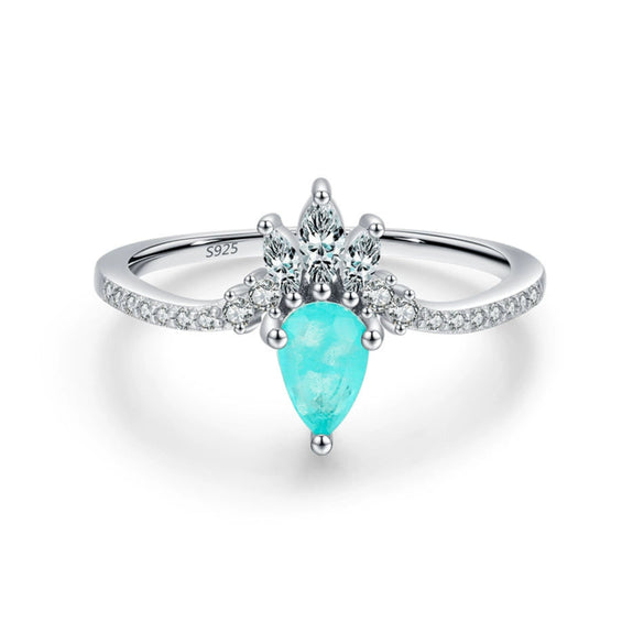 Ring S925 Sterling Silver Imitation Paraiba Tourmaline Crown Inlay Women's