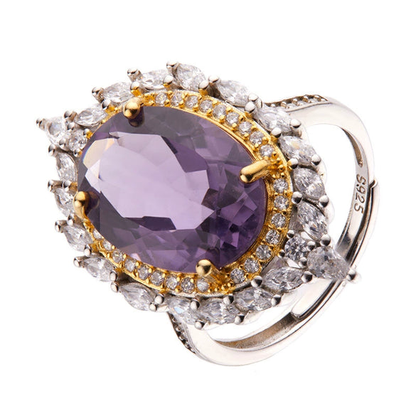 Ring S925 Sterling Silver 18K Gold Plated Crystal Geometric Set With Gems