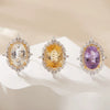 Ring S925 Sterling Silver 18K Gold Plated Crystal Geometric Set With Gems