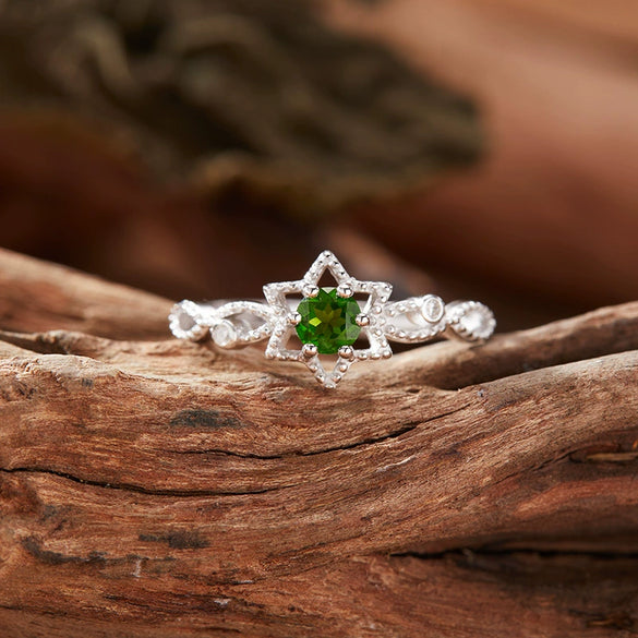 Ring S925 Sterling Silver Natural Amethyst Citrine Hexagonal Star Hollow Women's Sweet Style Set With Gemstones