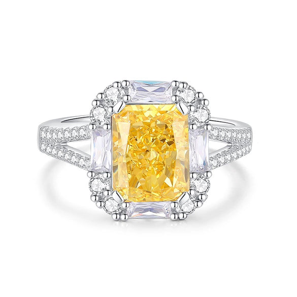 Ring S925 Sterling Silver Yellow Diamond Geometric Minimalist Women's Jewelry