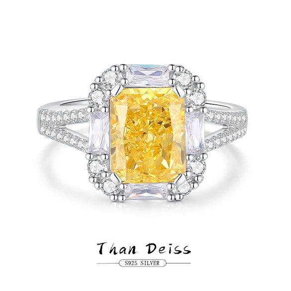 Ring S925 Sterling Silver Yellow Diamond Geometric Minimalist Women's Jewelry