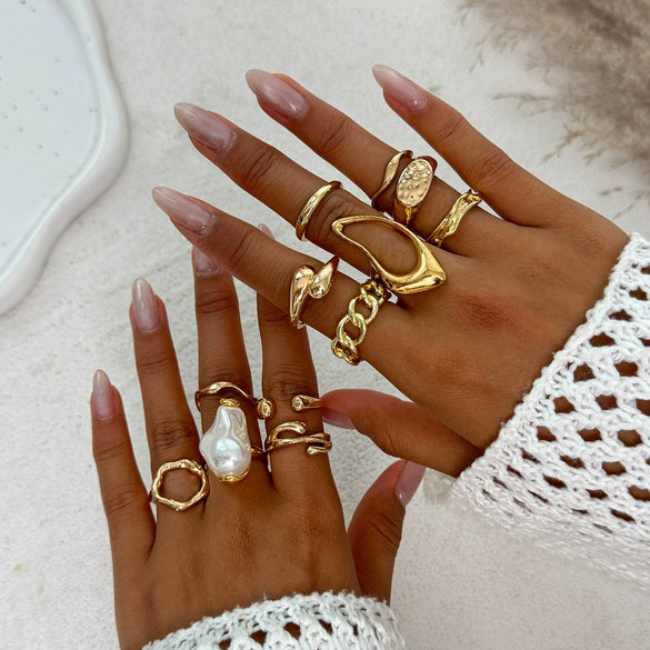 Ring Set Alloy Imitation Pearl Geometric Style Electroplating