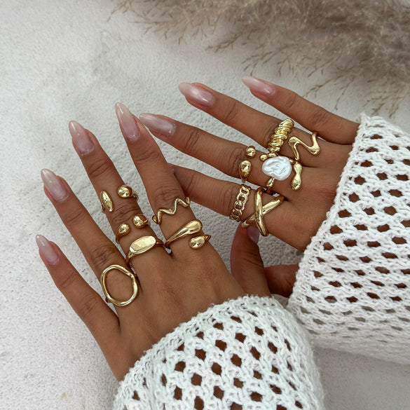 Ring Set Alloy Imitation Pearl Geometric Style Electroplating