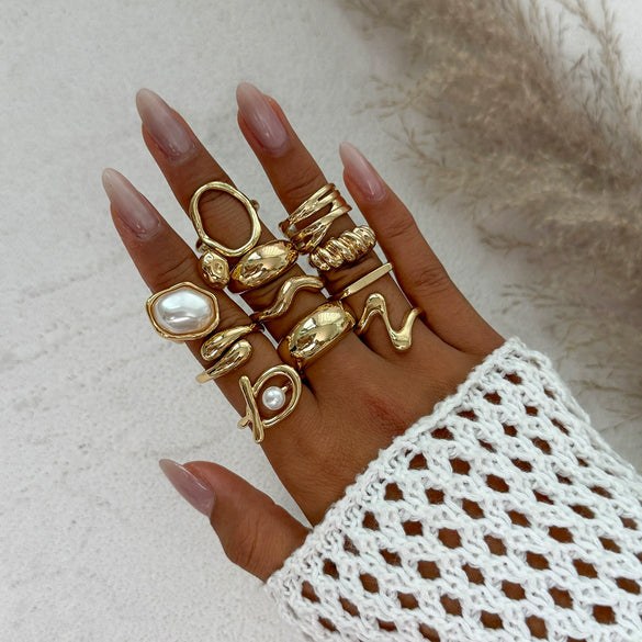 Ring Set Alloy Imitation Pearl Geometric Style Electroplating