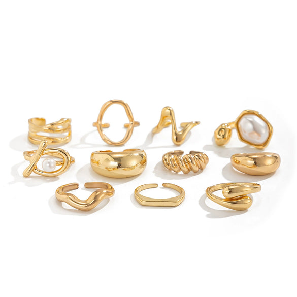 Ring Set Alloy Imitation Pearl Geometric Style Electroplating
