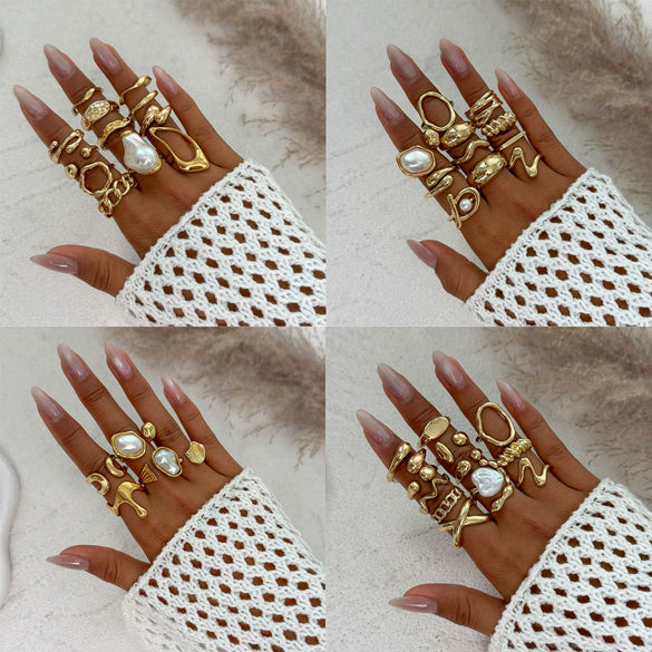 Ring Set Alloy Imitation Pearl Geometric Style Electroplating