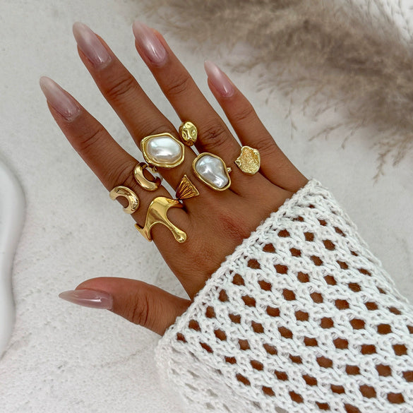 Ring Set Alloy Imitation Pearl Geometric Style Electroplating