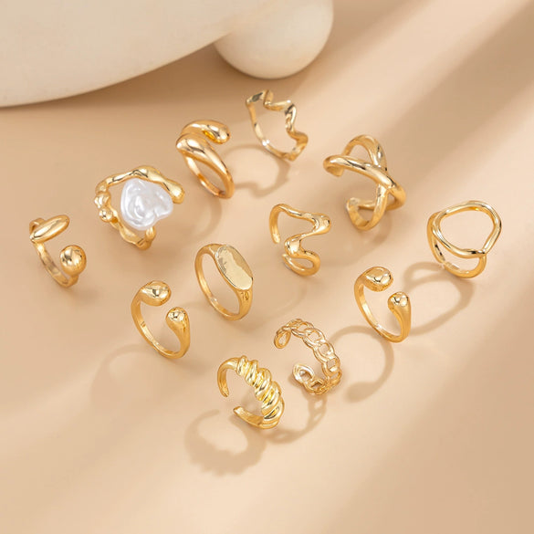 Ring Set Alloy Imitation Pearl Geometric Style Electroplating