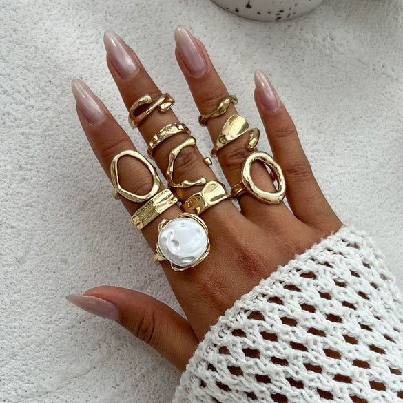 Ring Set Alloy Imitation Pearl Geometric Style Electroplating