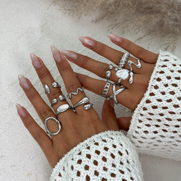 Ring Set Alloy Imitation Pearl Geometric Style Electroplating