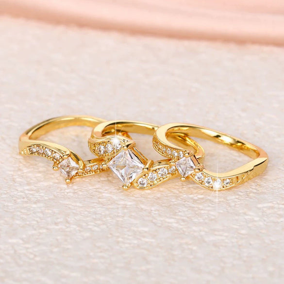 Ring Set Copper Geometric Inlaid Zircon Women's Couple Style