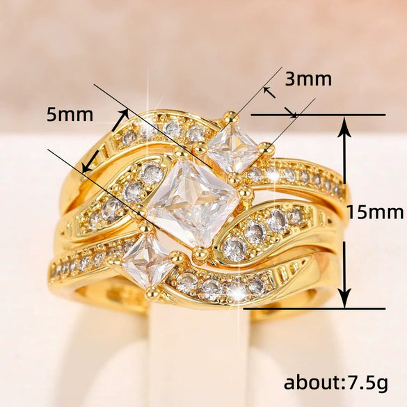 Ring Set Copper Geometric Inlaid Zircon Women's Couple Style