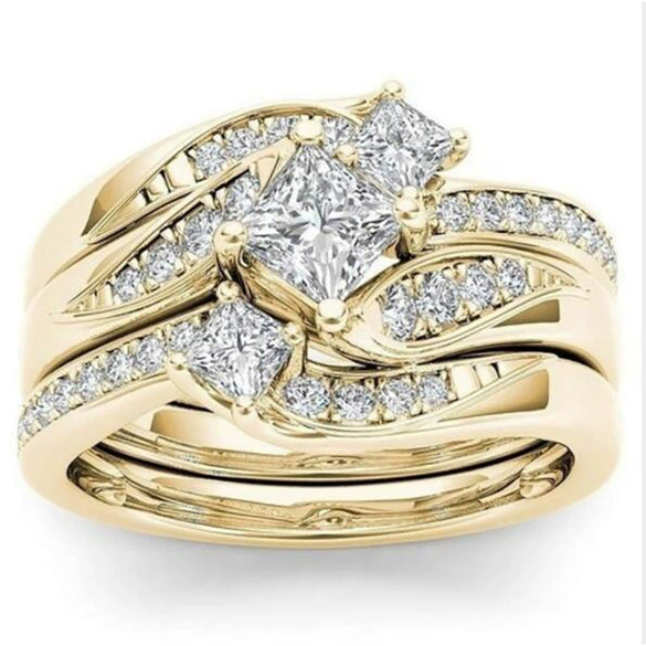Ring Set Copper Geometric Inlaid Zircon Women's Couple Style