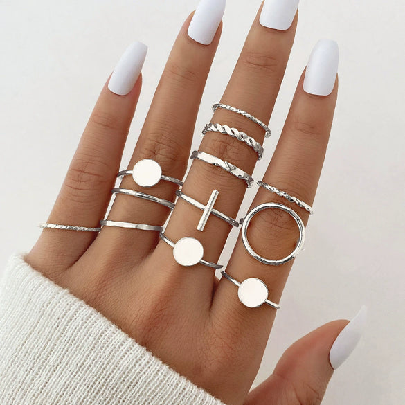 Ring Set Geometric Spiral Cross Alloy Electroplating Style Simple Unisex