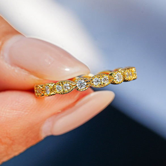 Ring Set Moissanite 925 Silver Geometric 18K Gold Plated For Women