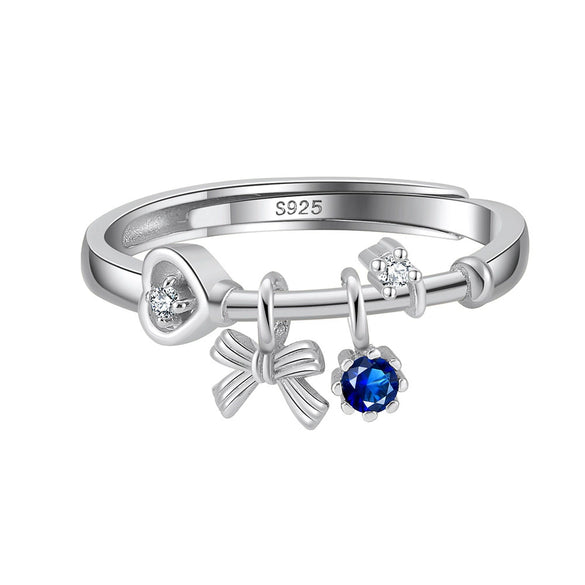 Ring Silver 925 Sterling Bow Cubic Zirconia Sapphire Fragrant Heart Electroplating