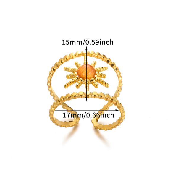 Ring Stainless Steel Double Row Star Snake Inlaid Semiprecious Stone Electroplated