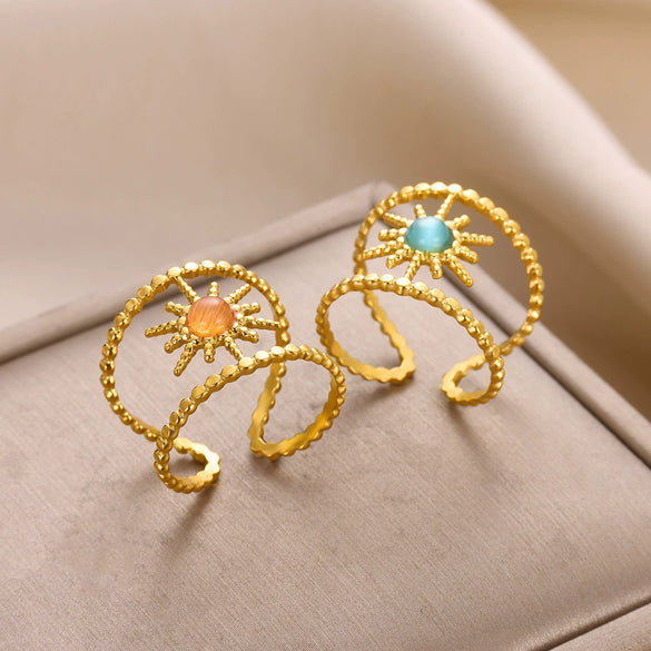 Ring Stainless Steel Double Row Star Snake Inlaid Semiprecious Stone Electroplated