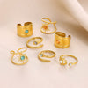Ring Stainless Steel Double Row Star Snake Inlaid Semiprecious Stone Electroplated