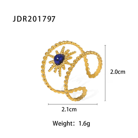 Ring Stainless Steel Doublerow Eightmang Star Semiprecious Stone Inlaid Geometric Electroplated