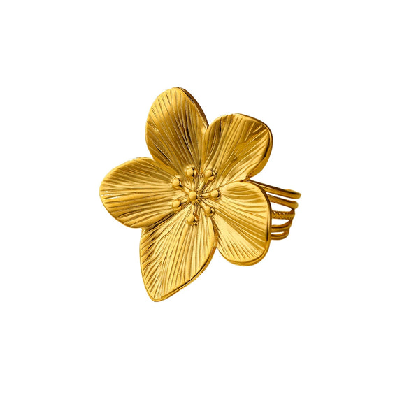 Ring Stainless Steel Flower 18K Gold Plated Electroplating French Retro Fashion Design Women's Open