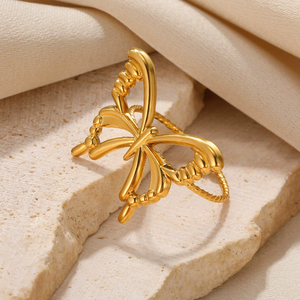 Ring Stainless Steel Geometric Bow Electroplated Design Women's Jewelry