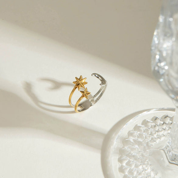 Ring Stainless Steel Geometric Electroplating Star Moon Design Female