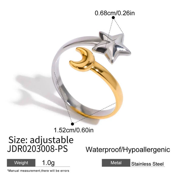 Ring Stainless Steel Geometric Electroplating Star Moon Design Female