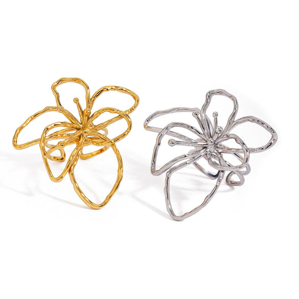 Ring Stainless Steel Geometric Hammer Pattern Electroplated Modern Simple Gold And Silver Two Color
