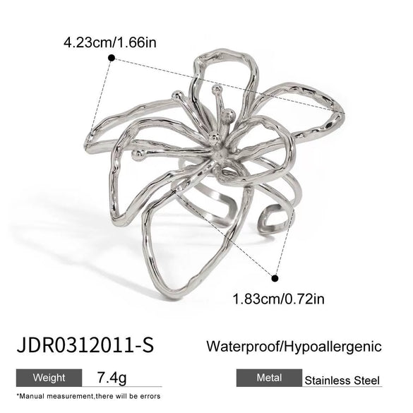 Ring Stainless Steel Geometric Hammer Pattern Electroplated Modern Simple Gold And Silver Two Color