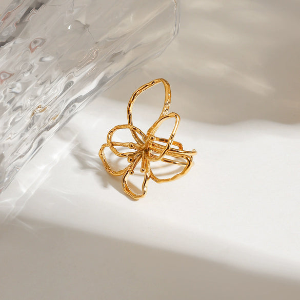 Ring Stainless Steel Geometric Hammer Pattern Electroplating For Women