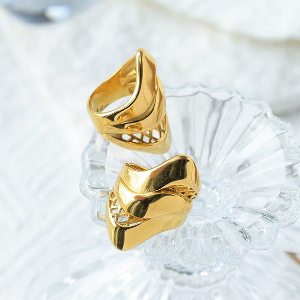 Ring Stainless Steel Geometric Hollow Grid Design Electroplating Personality Jewelry Accessories