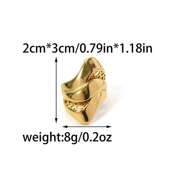 Ring Stainless Steel Geometric Hollow Grid Design Electroplating Personality Jewelry Accessories
