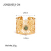 Ring Stainless Steel Geometric Hollow Inlaid Natural Stone Opening Electroplating Women's