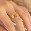 Ring Stainless Steel Geometric Open Heart Leaves Electroplating