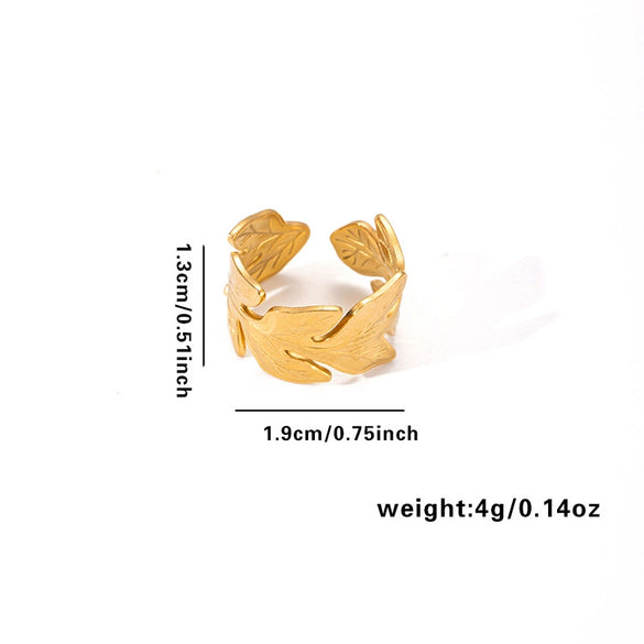 Ring Stainless Steel Geometric Open Heart Leaves Electroplating