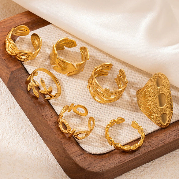 Ring Stainless Steel Geometric Open Heart Leaves Electroplating