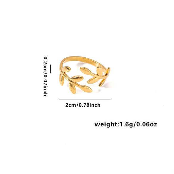 Ring Stainless Steel Geometric Open Heart Leaves Electroplating