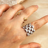Ring Stainless Steel Geometric Rhombus Pattern Electroplated Unisex