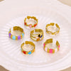 Ring Stainless Steel Geometric U Shape Oil Dripping Enamel Colorful Real Gold Electroplated